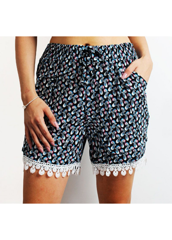 Fabric shorts with paisley print