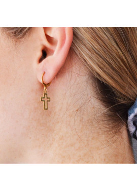 Gold colored hoops with cross