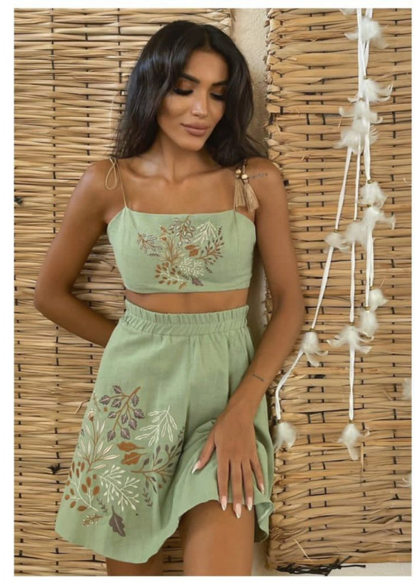 Set skirt and crop with embroidery