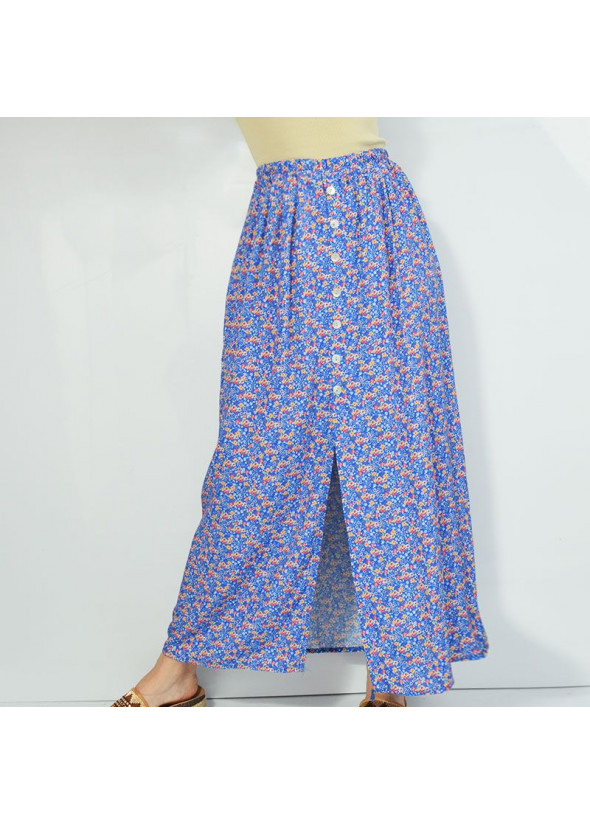 Floral midi skirt with buttons