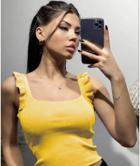 Rib top with ruffles
