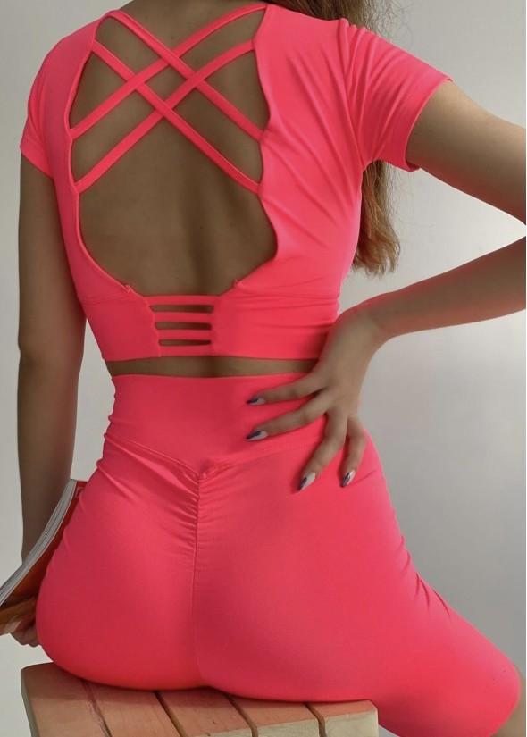 Set with biker leggings and top with open back