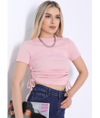 Crop top μπλουζάκι σουρωτό στο πλάι