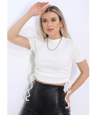 Crop top μπλουζάκι σουρωτό στο πλάι