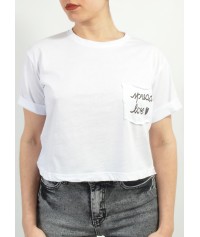 Crop top plain color with pocket and print