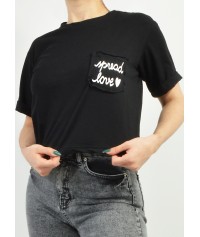 Crop top plain color with pocket and print