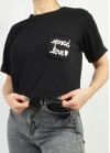 Crop top μπλουζάκι μονόχρωμο με τσεπάκι και στάμπα
