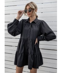 Plain color shirt dress