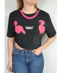 Crop top plain color with print and chain