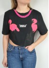 Crop top plain color with print and chain