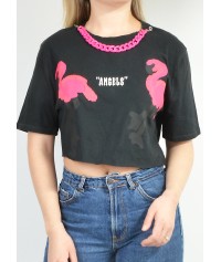 Crop top plain color with print and chain