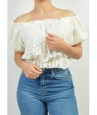 Crop top με κιπουρ δαντέλα