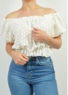 Crop top με κιπουρ δαντέλα
