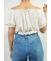 Crop top με κιπουρ δαντέλα
