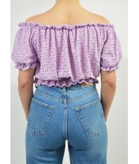 Crop top με κιπουρ δαντέλα