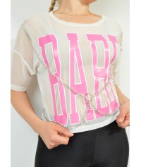 See through top with stamp and chain
