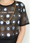 See through crop top with chain and evil eye
