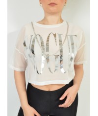 See through top with silver stamp and chain
