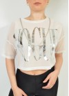 See through top with silver stamp and chain