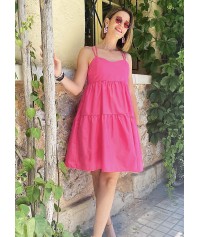 Φόρεμα μονόχρωμο ραντάκι με βολάν
