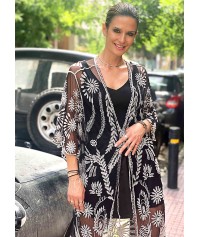 Long kimono with stiched pattern