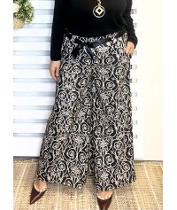 Παντελόνα καμπάνα με ντεσέν και ζωνάκι