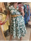 Long printed dress with belt