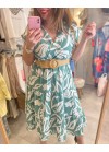 Long printed dress with belt