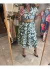 Long printed dress with belt