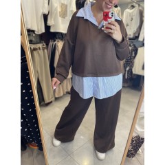 Plus Size Σετ Φόρμας με ενσωματωμένο πουκάμισο