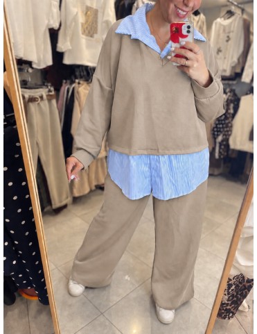 Plus Size Σετ Φόρμας με ενσωματωμένο πουκάμισο