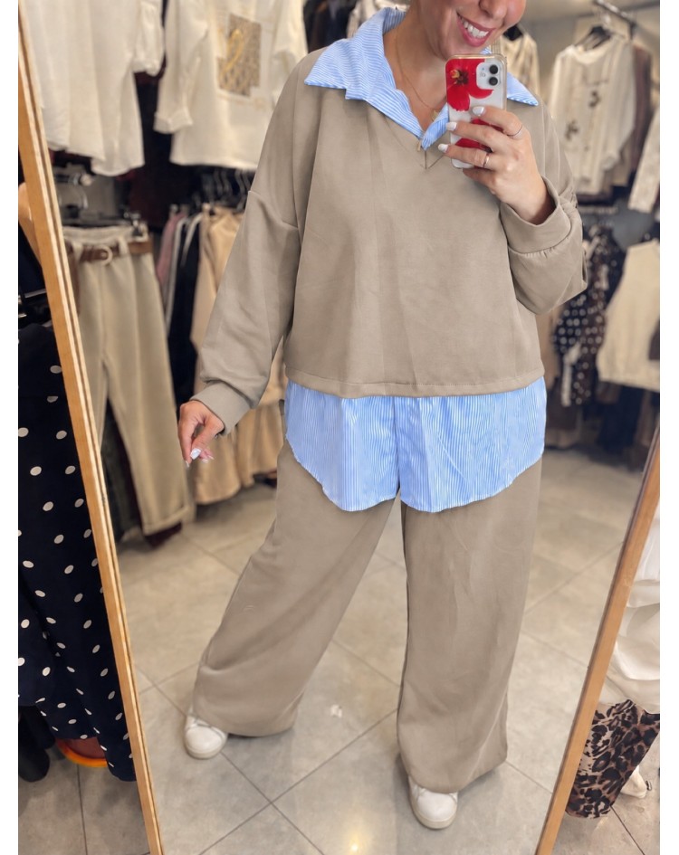 Plus Size Σετ Φόρμας με ενσωματωμένο πουκάμισο